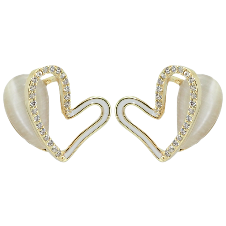 Серьги Xuping QQMM Позолота 14K пусеты Сердечки с камнями кошачий глаз фото №15