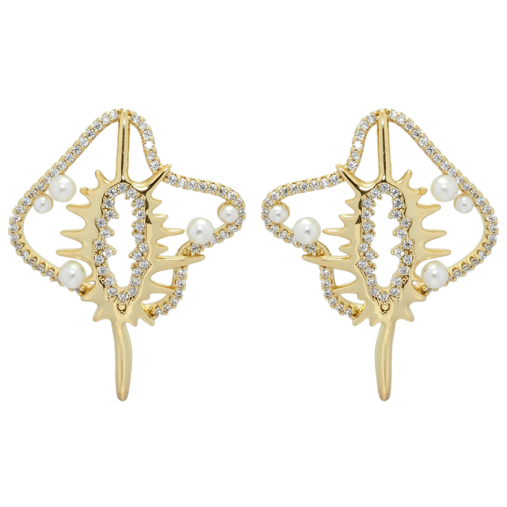 Серьги Xuping QQMM Позолота 14K пусеты Фантазийный орнамент с цирконием и жемчужинами фото №2