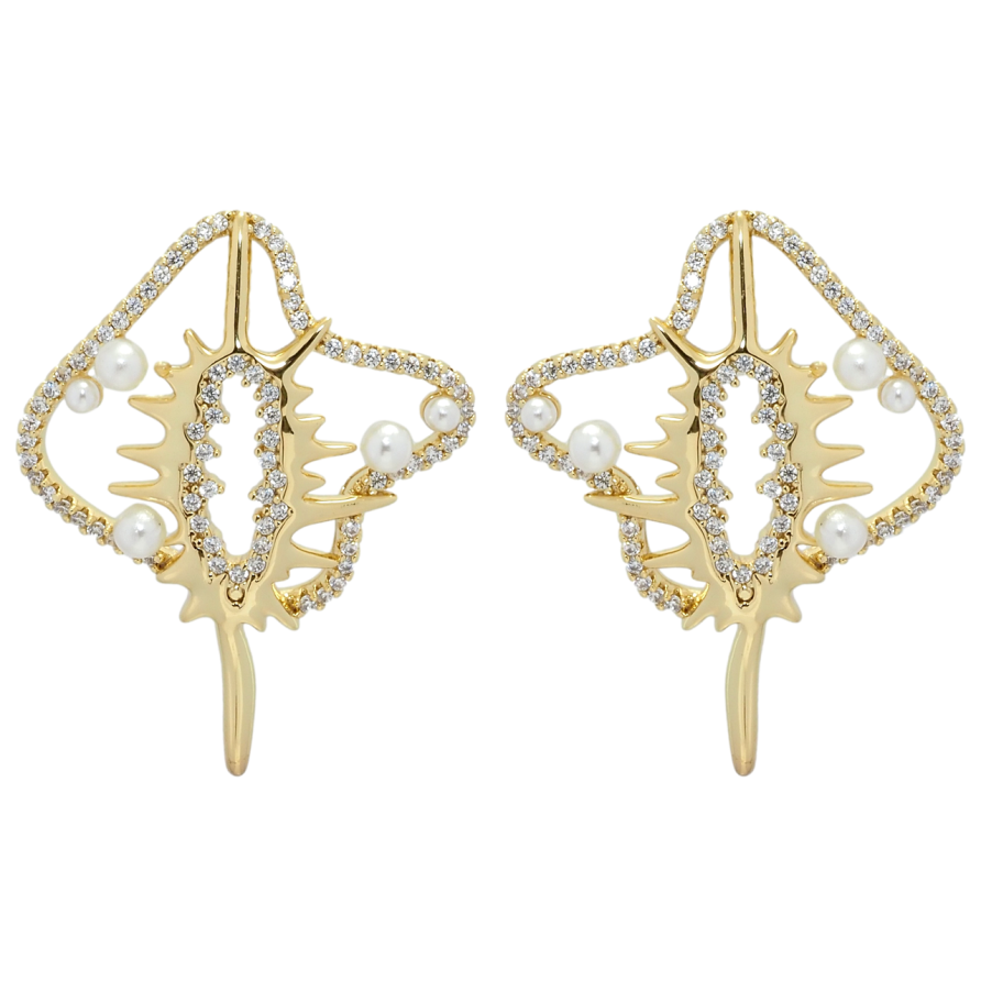 Серьги Xuping QQMM Позолота 14K пусеты Фантазийный орнамент с цирконием и жемчужинами фото №1