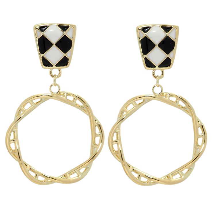 Сережки Xuping QQMM Позолота 14K пусети Підвіски шаховий візерунок з кільцями фото №2