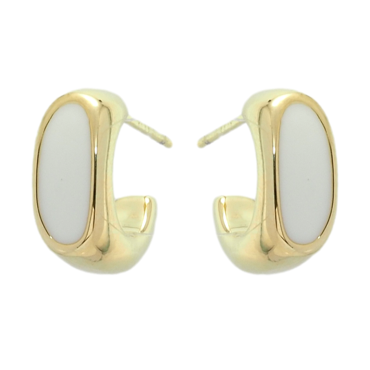 Серьги Xuping QQMM Позолота 14K пусеты Дуги с прокраской белой эмалью фото №5