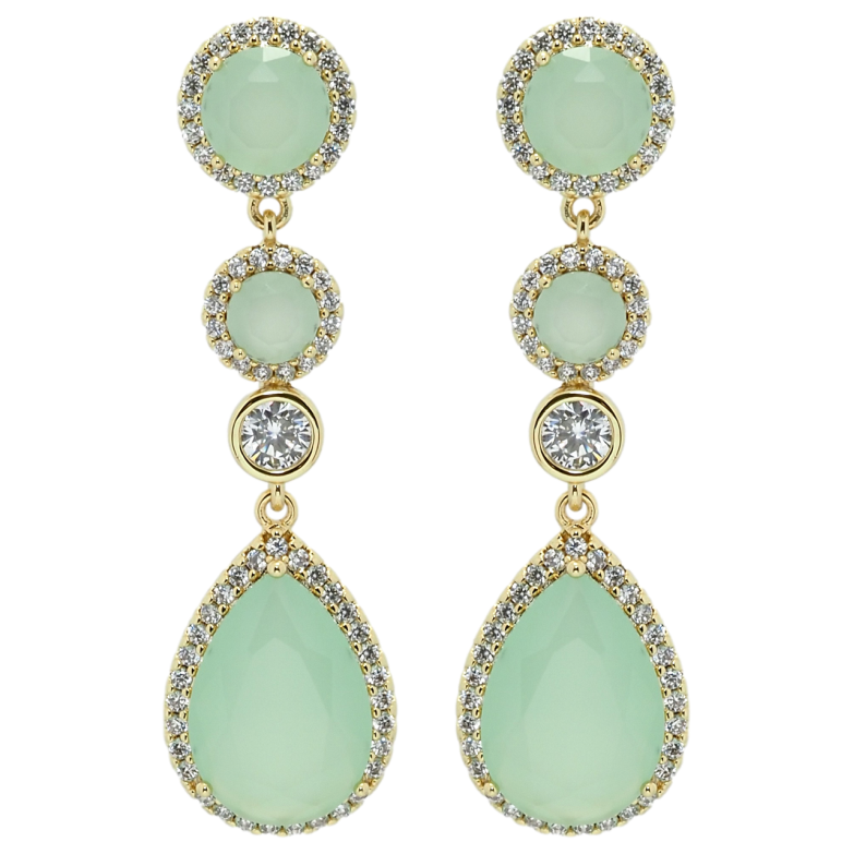 Сережки Xuping QQMM Позолота 14K пусети Підвіски салатові фіаніти в обрамленні цирконію фото №1