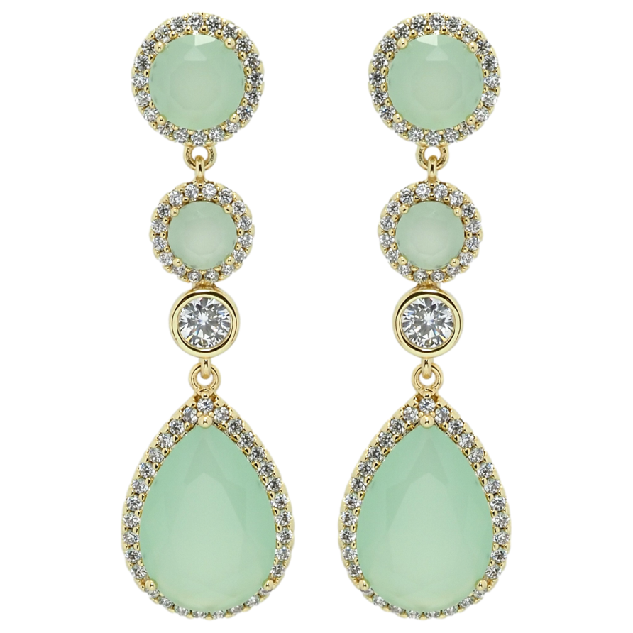 Сережки Xuping QQMM Позолота 14K пусети Підвіски салатові фіаніти в обрамленні цирконію фото №1