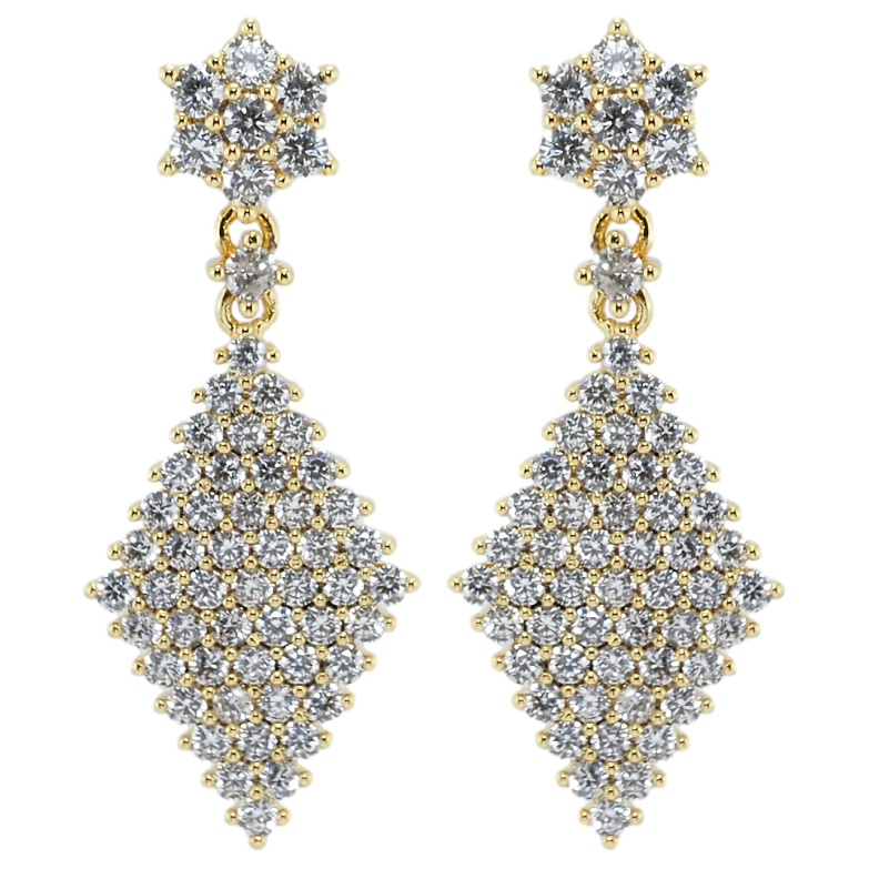 Серьги Xuping QQMM Позолота 14K пусеты Ромбовые подвески с инкрустацией цирконием фото №5