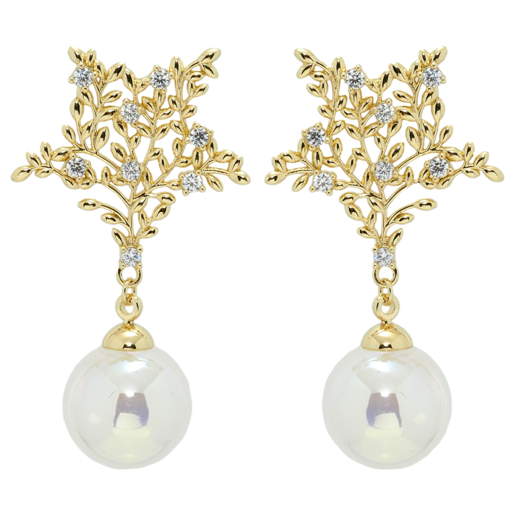 Серьги Xuping QQMM Позолота 14K пусеты Звезды с жемчужными подвесками фото №23