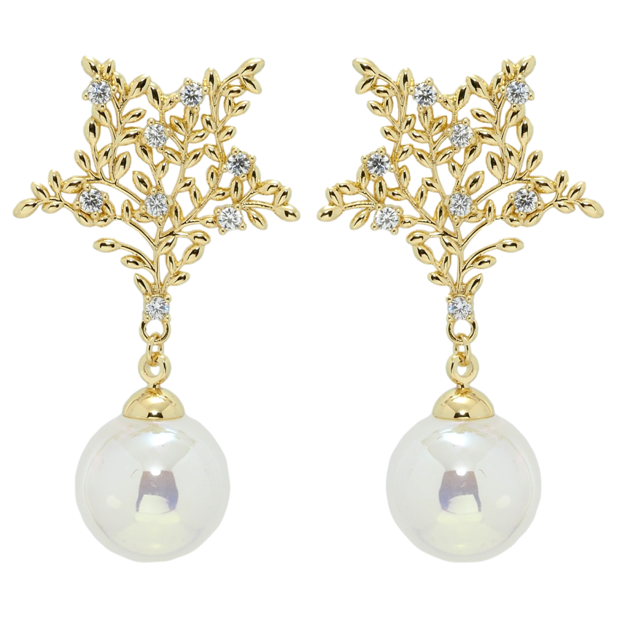 Серьги Xuping QQMM Позолота 14K пусеты Звезды с жемчужными подвесками фото №1