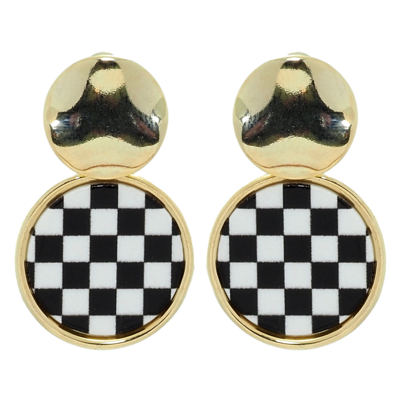 Серьги Xuping QQMM Позолота 14K пусеты Шахматный орнамент фото №1