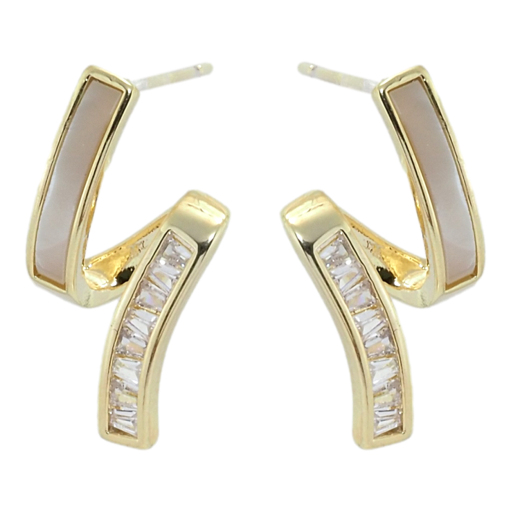 Серьги Xuping QQMM Позолота 14K пусеты Ленточки с цирконием и перламутром фото №12