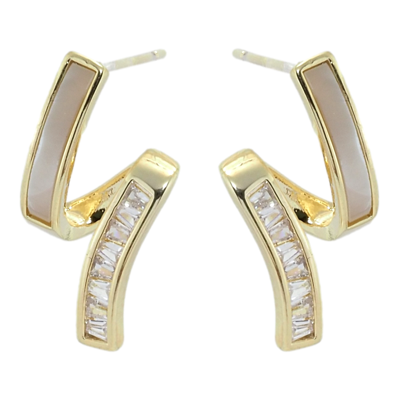 Сережки Xuping QQMM Позолота 14K пусети Стрічечки з цирконієм та перламутром фото №1