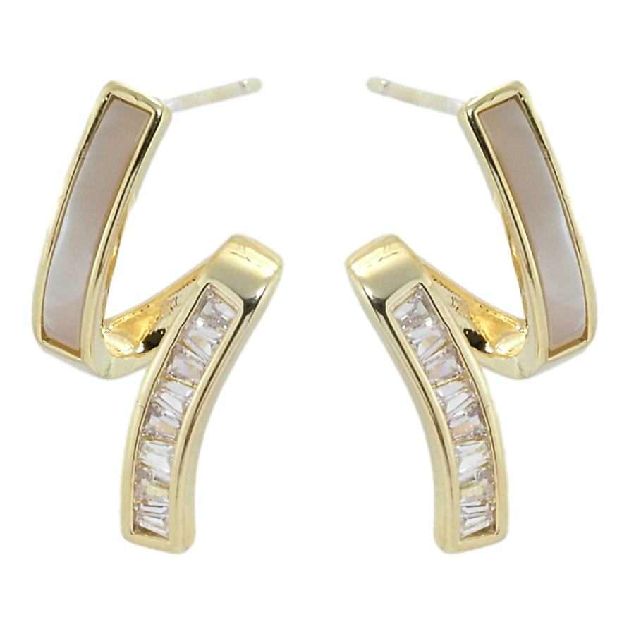 Серьги Xuping QQMM Позолота 14K пусеты Ленточки с цирконием и перламутром фото №1