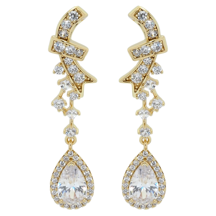 Сережки Xuping QQMM Позолота 14K пусети Елегантні підвіски з фіанітами та цирконієм фото №21