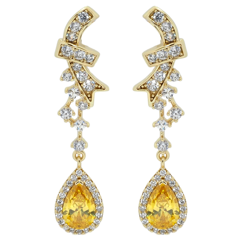 Сережки Xuping QQMM Позолота 14K пусети Елегантні підвіски з жовтими фіанітами та цирконієм фото №6