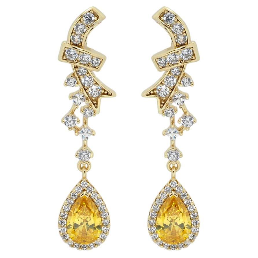 Сережки Xuping QQMM Позолота 14K пусети Елегантні підвіски з жовтими фіанітами та цирконієм фото №1