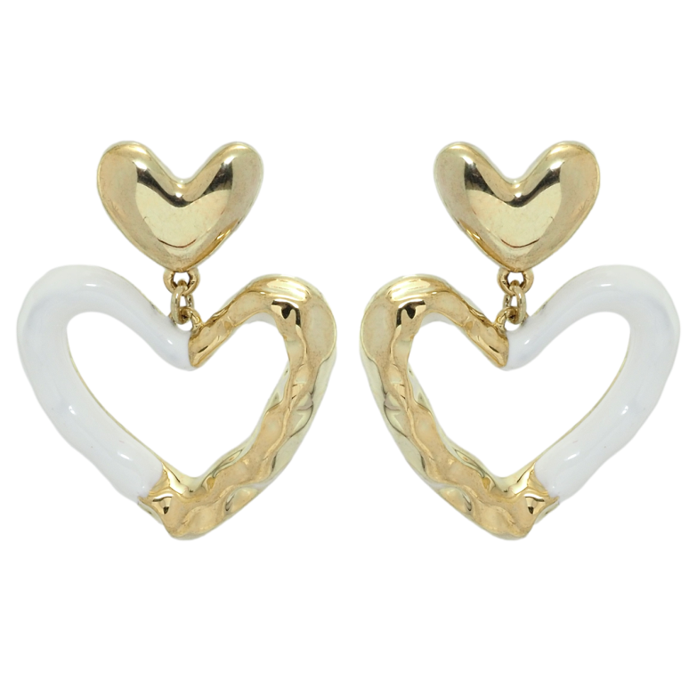 Серьги Xuping QQMM Позолота 14K пусеты Сердечки с покрытием белой эмалью фото №1