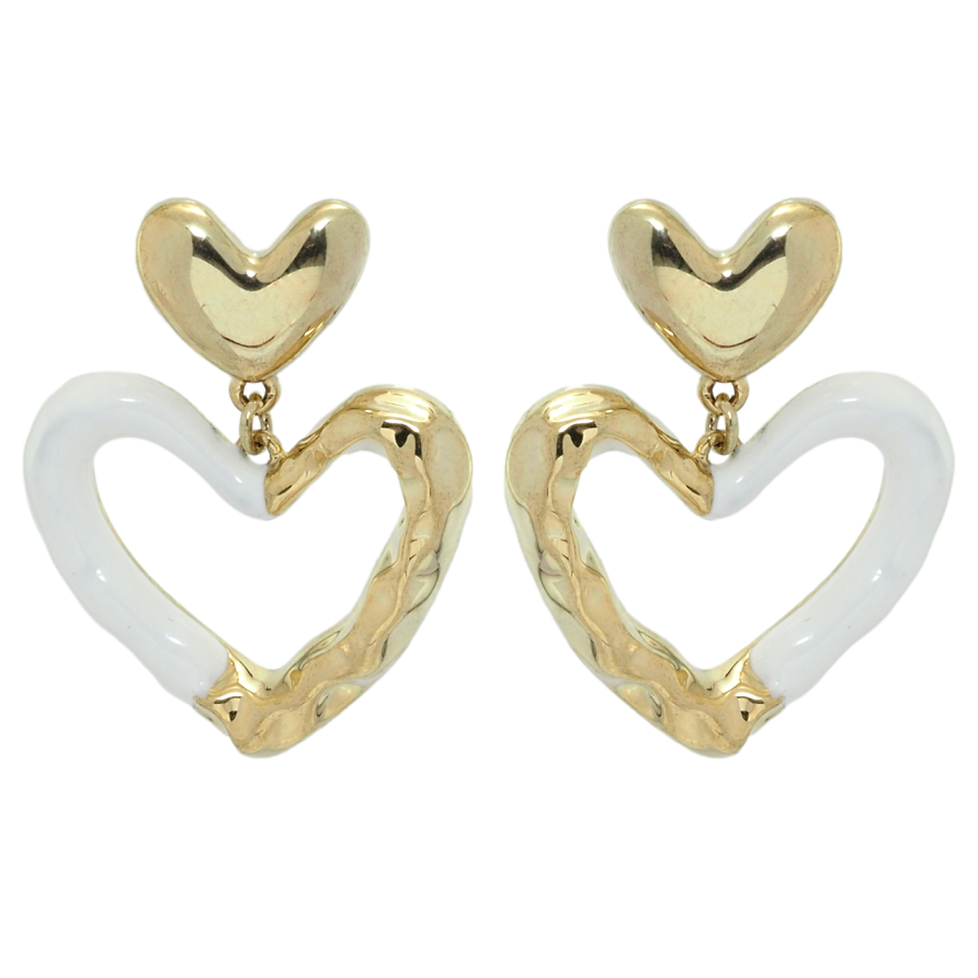 Серьги Xuping QQMM Позолота 14K пусеты Сердечки с покрытием белой эмалью фото №1