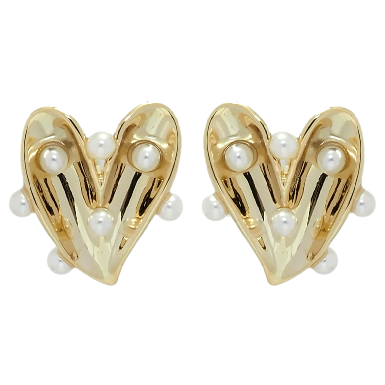 Серьги Xuping QQMM Позолота 14K пусеты Сердечки с жемчужинами фото №1