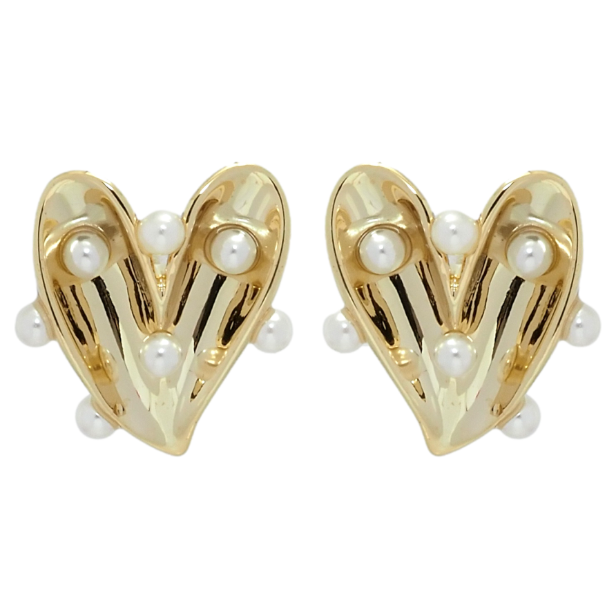 Серьги Xuping QQMM Позолота 14K пусеты Сердечки с жемчужинами фото №1