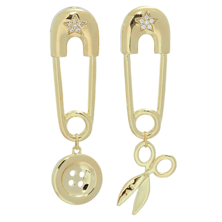 Серьги Xuping QQMM Позолота 14K пусеты Булавки с подвесками пуговка и ножницы фото №20