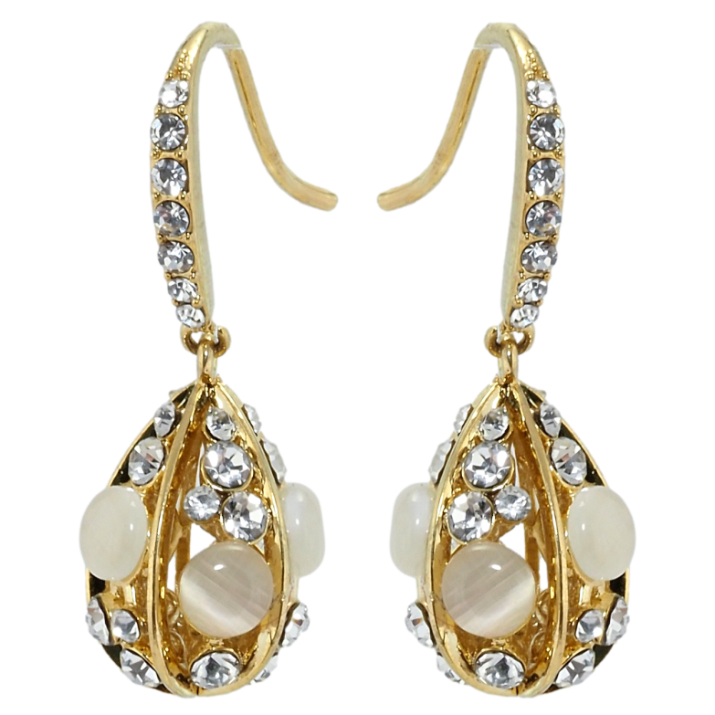 Серьги Xuping QQMM Позолота 14K французский замок Капельки с инкрустацией цирконием и кошачьим глазом фото №1