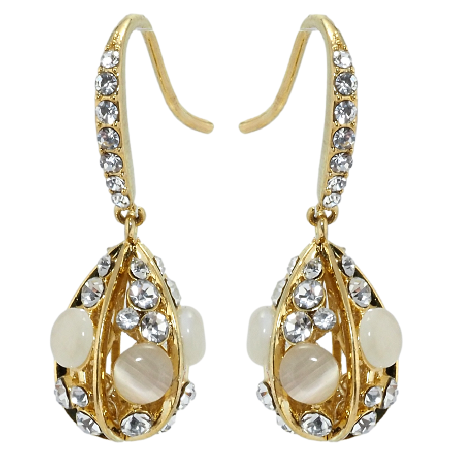 Сережки Xuping QQMM Позолота 14K французький замок Крапельки з інкрустацією цирконієм та котячим оком фото №1