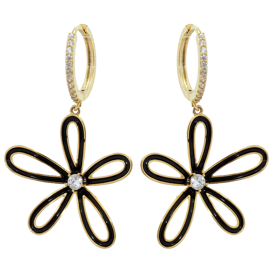 Сережки Xuping QQMM Позолота 14K підвіски на колечках Квіточки з покриттям емаллю фото №1