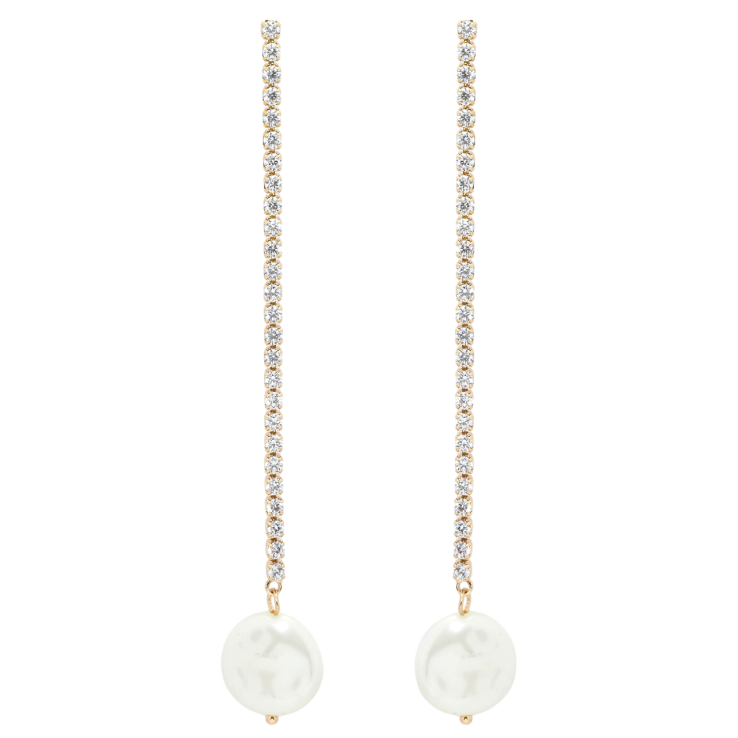 Серьги Xuping QQMM Позолота 18K пусеты Дорожки циркония с перламутровыми бусинами фото №22