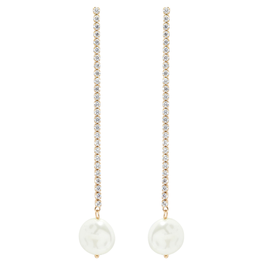 Серьги Xuping QQMM Позолота 18K пусеты Дорожки циркония с перламутровыми бусинами фото №1