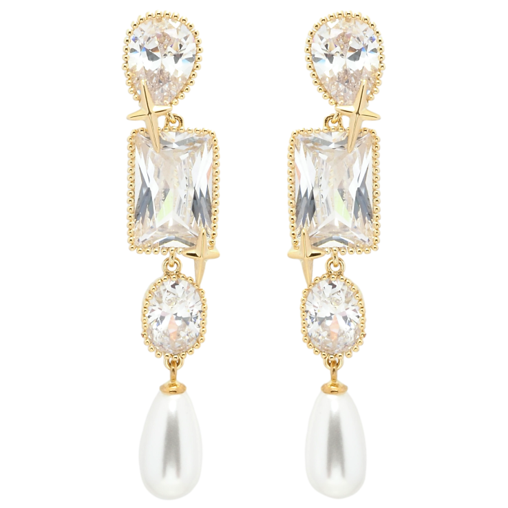 Серьги Xuping QQMM Позолота 14K пусеты Кристальные подвески с жемчугом фото №14