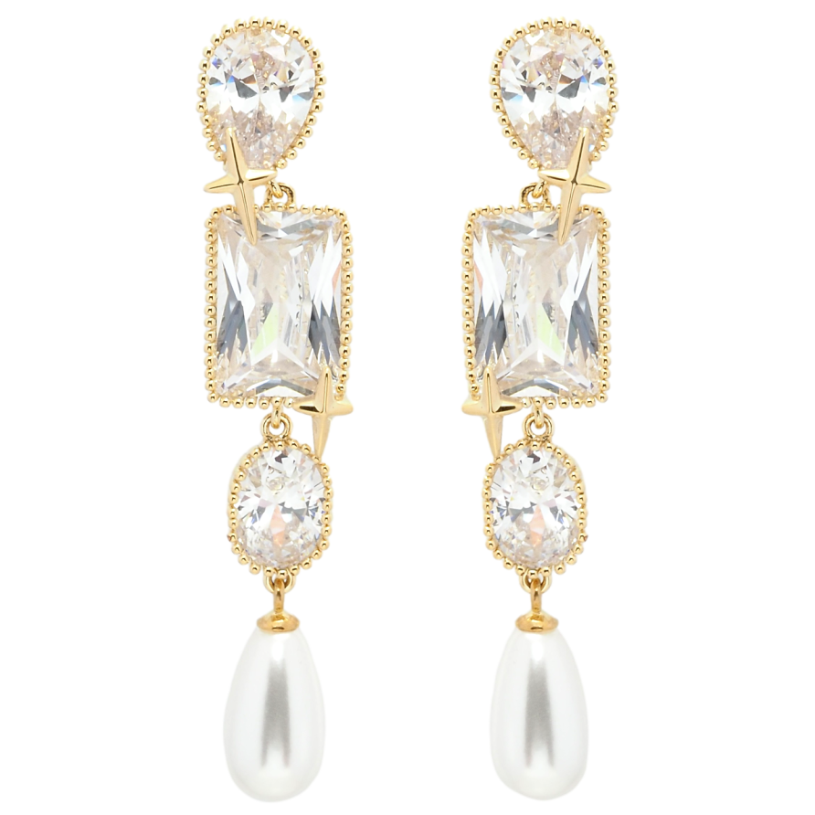 Сережки Xuping QQMM Позолота 14K пусети Кристальні підвіски з перлами фото №1