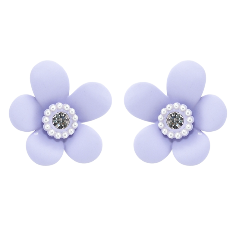 Серьги Xuping QQMM Родий пусеты Сиреневые цветочки с покрытием Soft-touch фото №1