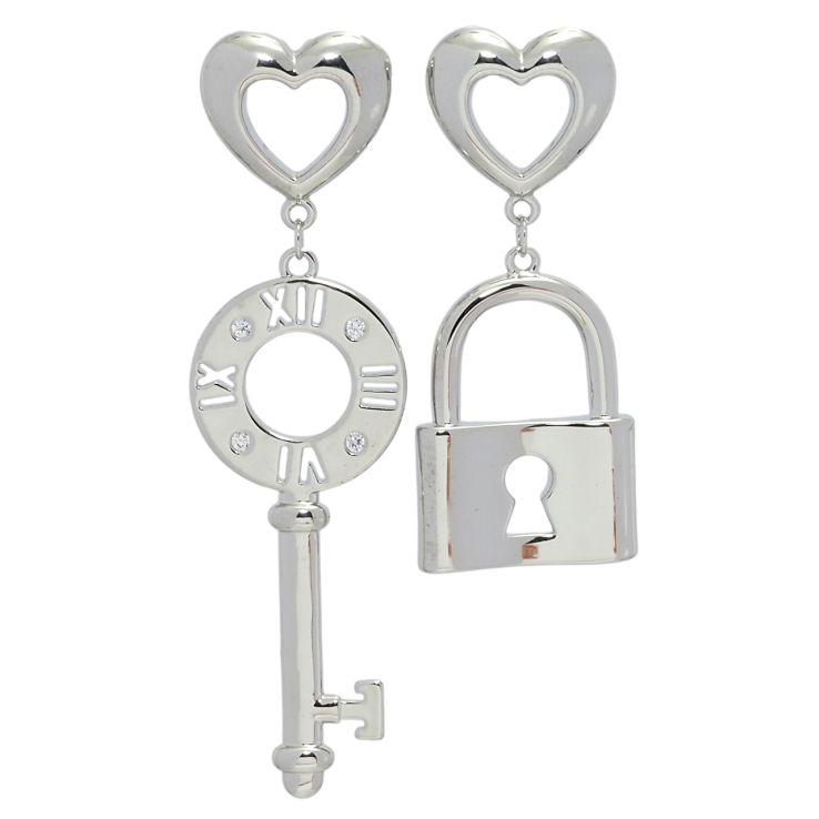 Серьги Xuping QQMM Родий пусеты Ассиметричные подвески замочек с ключиком фото №10