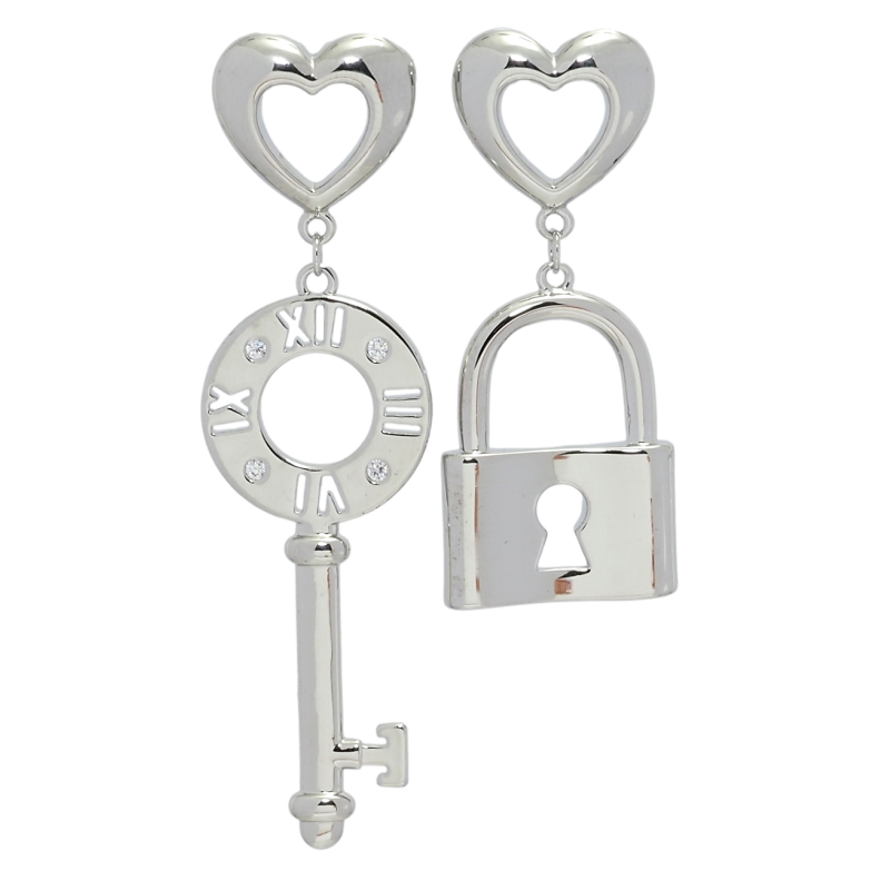 Сережки Xuping QQMM Родій пусети Ассиметричні підвіски замочок з ключиком фото №1