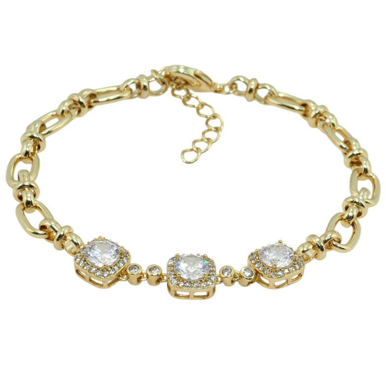 Браслет Xuping QQMM Позолота 14K Ланцюжок із вставкою три фіаніти довжина з дод. ланцюжком 16-19см х 5мм фото №9