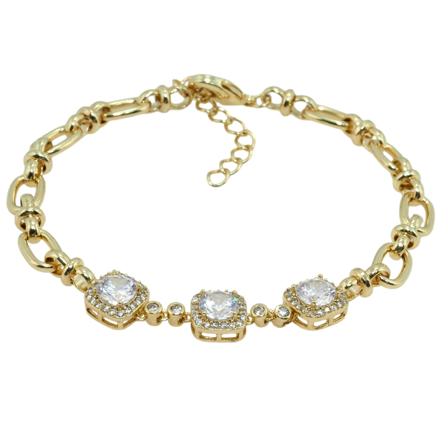 Браслет Xuping QQMM Позолота 14K Ланцюжок із вставкою три фіаніти довжина з дод. ланцюжком 16-19см х 5мм фото №1