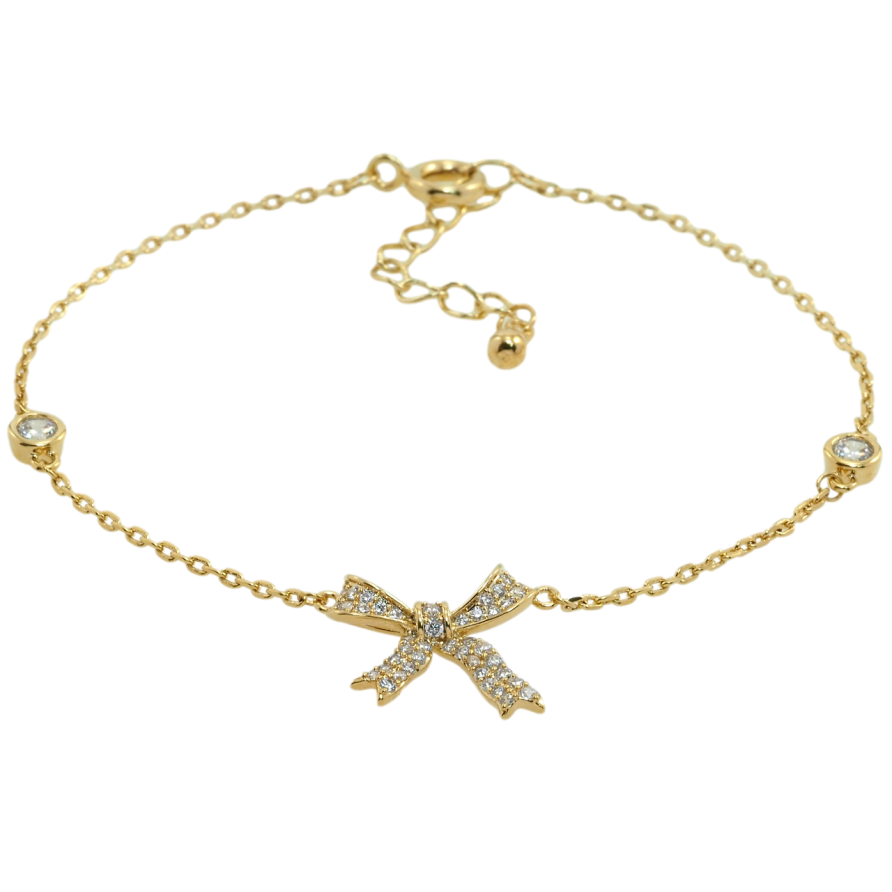 Браслет Xuping QQMM Позолота 14K Цепочка с вставкой бант и фианиты длина с доп.цепочкой 17-20см х 1мм фото №1