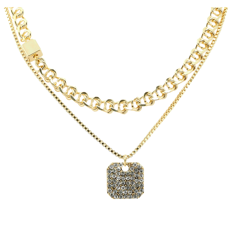 Подвеска на цепочке Xuping QQMM Позолота 14K Двойная цепочка с подвеской из циркония длина 40-45см х 1; 5мм фото №1