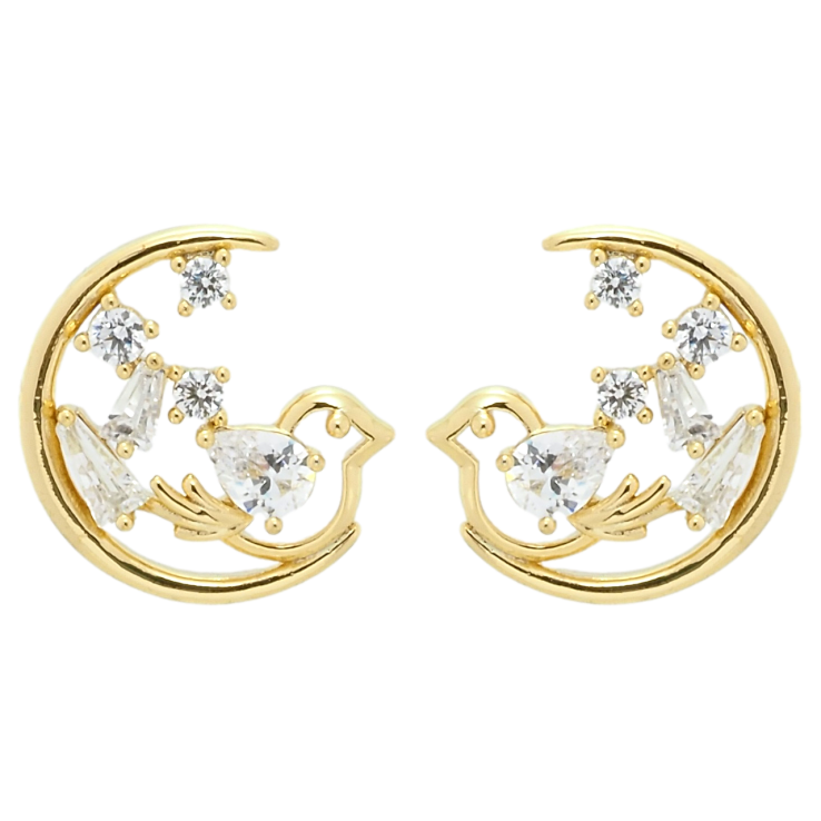 Сережки Xuping JEAN GOUJON Позолота 14K пусети Пташки з цирконієм фото №15