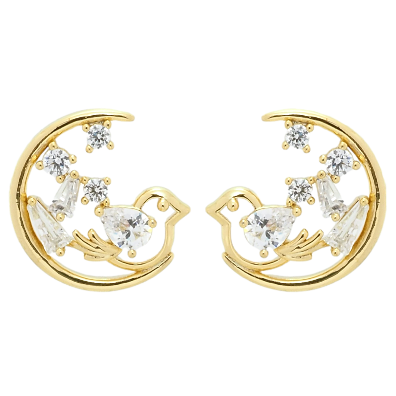 Серьги Xuping JEAN GOUJON Позолота 14K пусеты Птички с цирконием фото №1