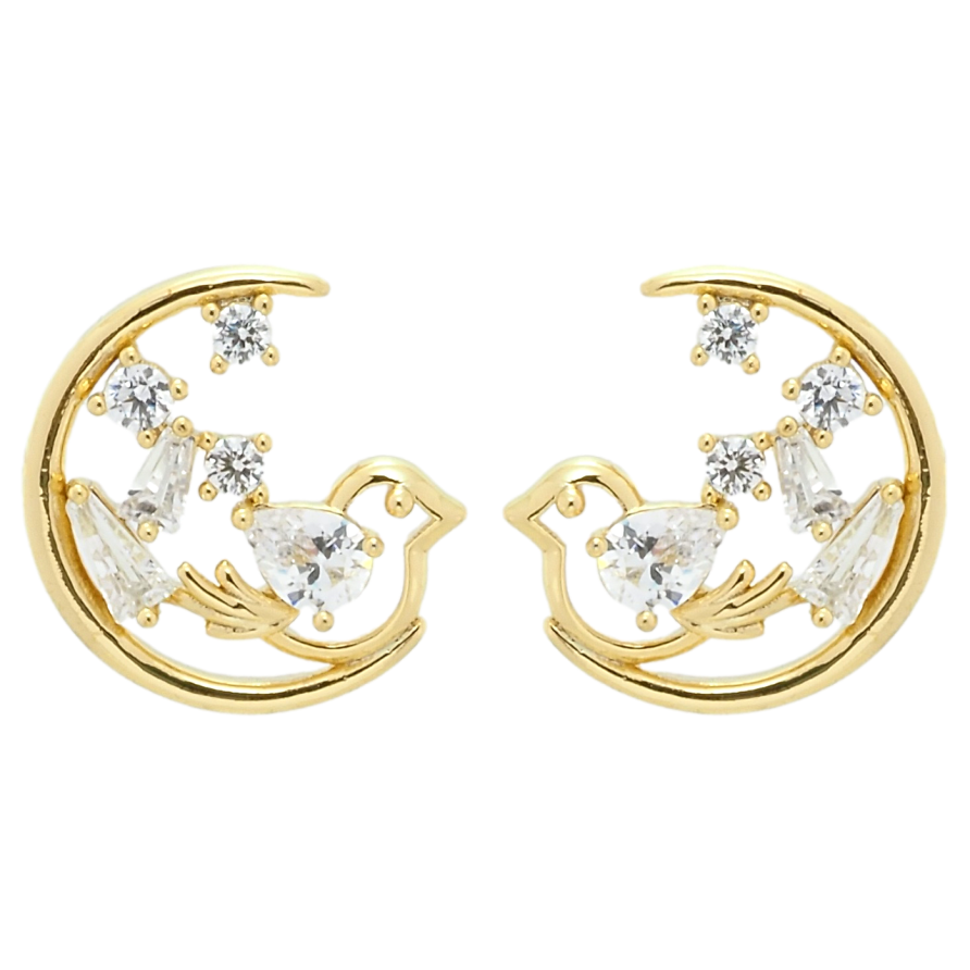 Сережки Xuping JEAN GOUJON Позолота 14K пусети Пташки з цирконієм фото №1
