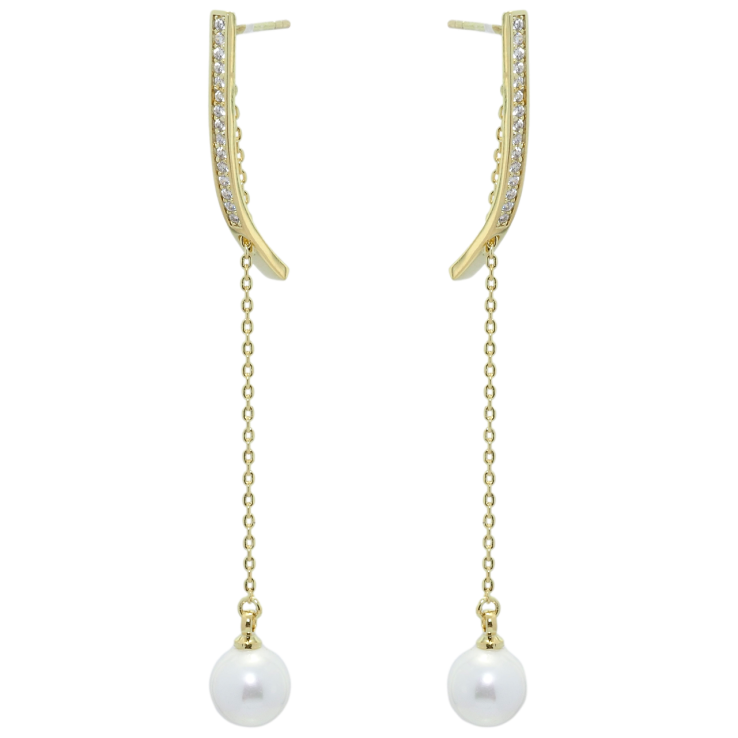 Сережки Xuping JEAN GOUJON Позолота 14K пусети Перли на ланцюжках фото №16