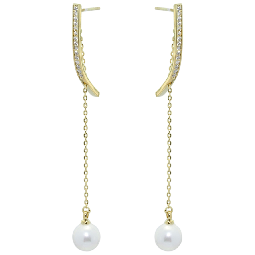 Сережки Xuping JEAN GOUJON Позолота 14K пусети Перли на ланцюжках фото №1