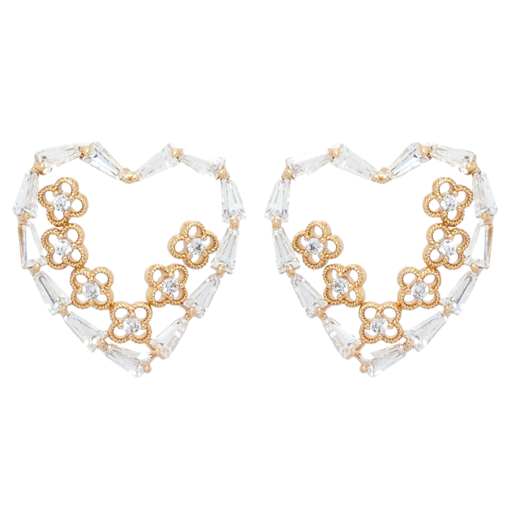 Серьги Xuping JEAN GOUJON Позолота 18K пусеты Кристальные сердечки с цветочками фото №6