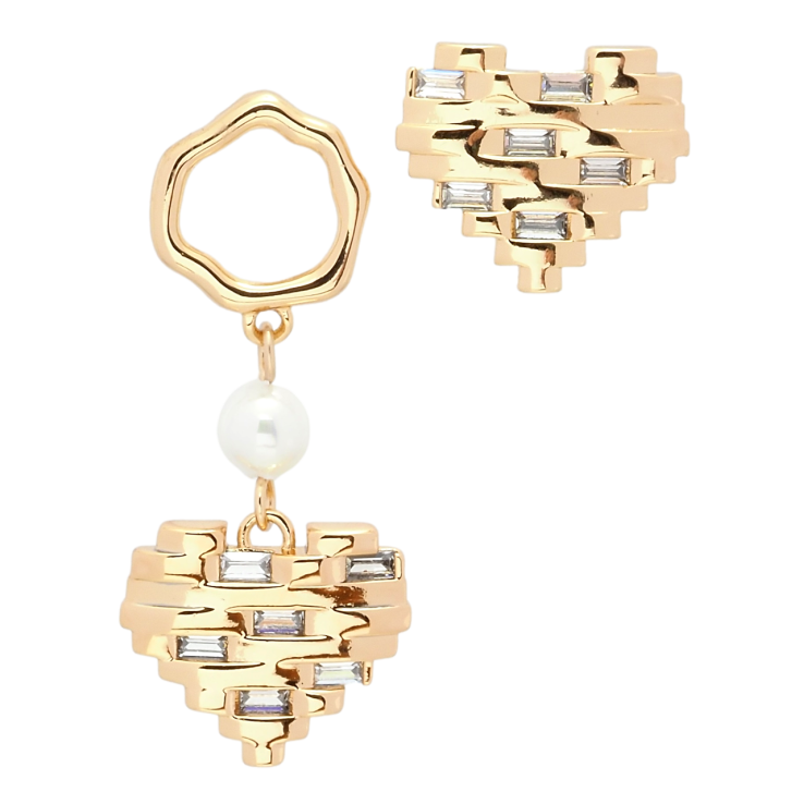 Серьги Xuping QQMM Позолота 18K пусеты Ассиметричные сердечки с цирконием фото №12