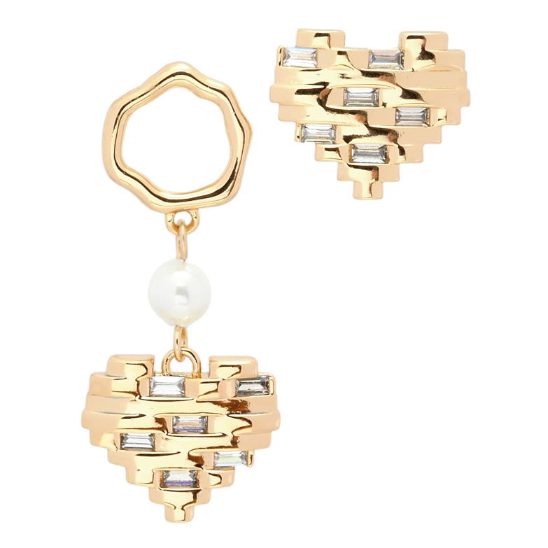 Серьги Xuping QQMM Позолота 18K пусеты Ассиметричные сердечки с цирконием фото №1