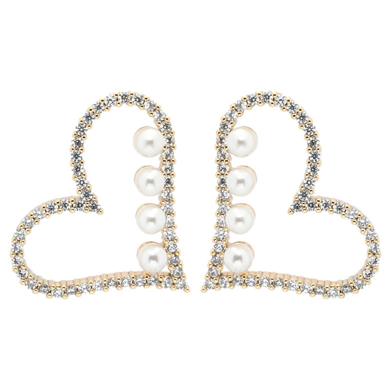 Сережки Xuping Позолота 18K пусети Сердечки з цирконієм та перлинками фото №2