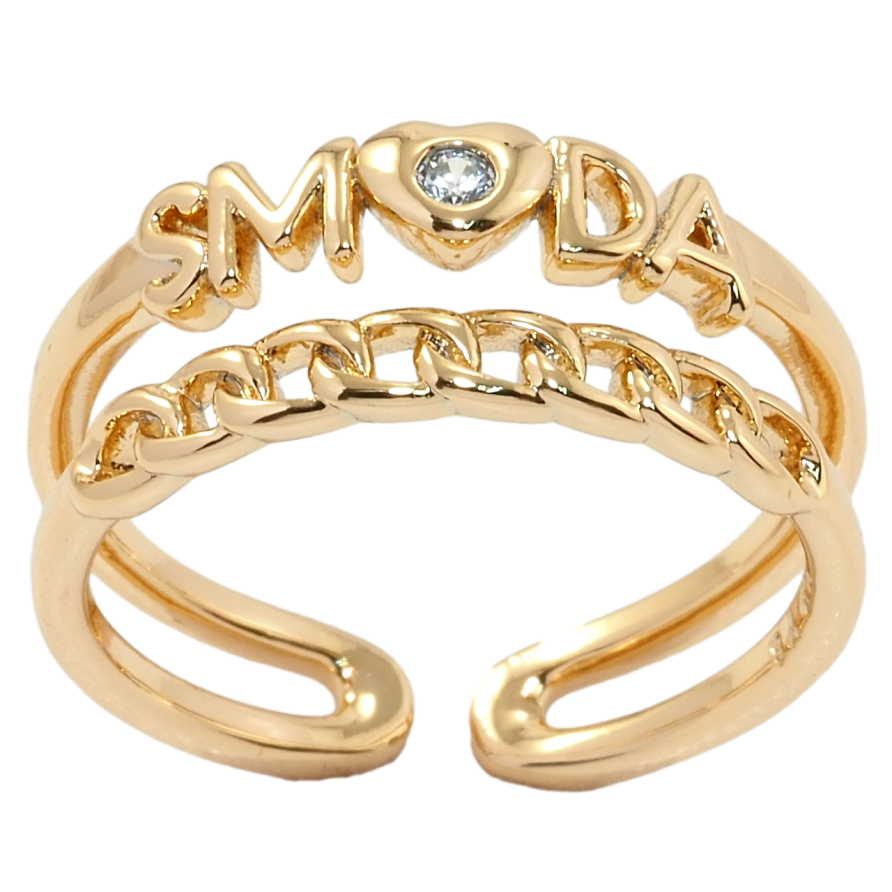 Кольцо Xuping Позолота 18K Двойная шинка с узором цепочка и надписью фото №1