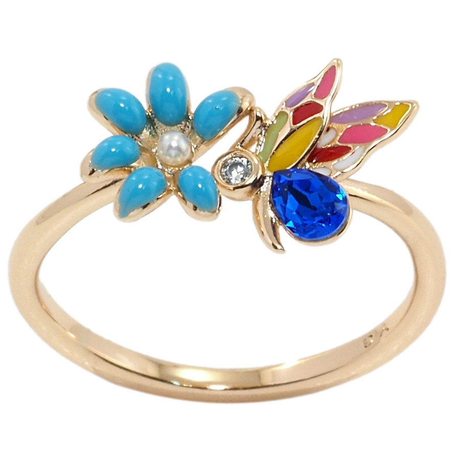 Каблучка Xuping колір 18K з кр-ми Swarovski Метелик на квітці з кристалом Capri Blue та емаллю фото №1