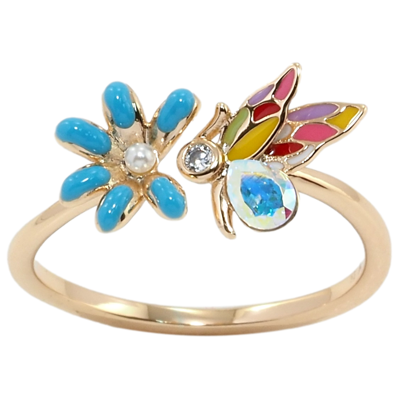 Каблучка Xuping колір 18K з кр-ми Swarovski Метелик на квітці з кристалом АВ та емаллю фото №1