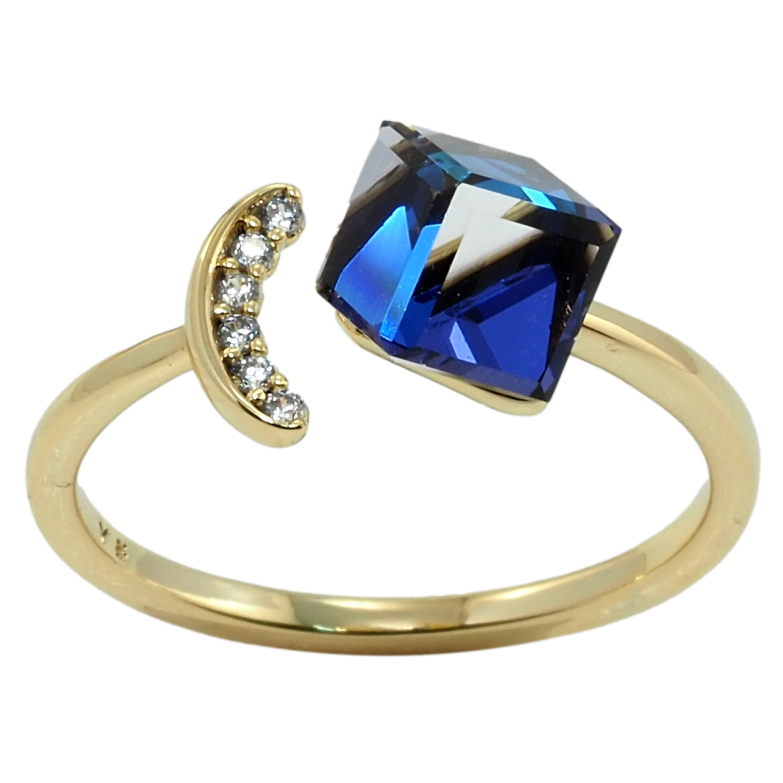 Кольцо Xuping цвет 14K с кр-ми Swarovski Кристальный куб Capri Blue фото №1