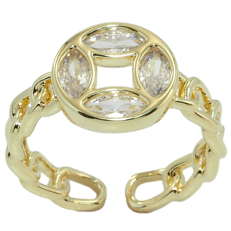 Каблучка Xuping QQMМ Позолота 14K Цепочка з кругом з фіанітів фото №1 Каблучка Xuping QQMМ Позолота 14K Цепочка з кругом з фіанітів фото №1